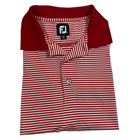 FJ FootJoy Men's Size L Red White Stripe Moisture Wicking Golf Polo Shirt - Picture 4 of 12